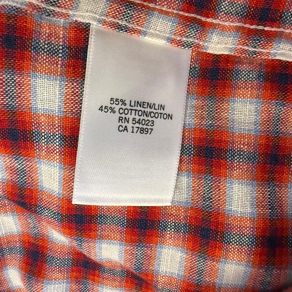 Banana Republic Mens Flannel Button Up Shirt Size L‎ Linen Cotton Red Plaid - Picture 5 of 9